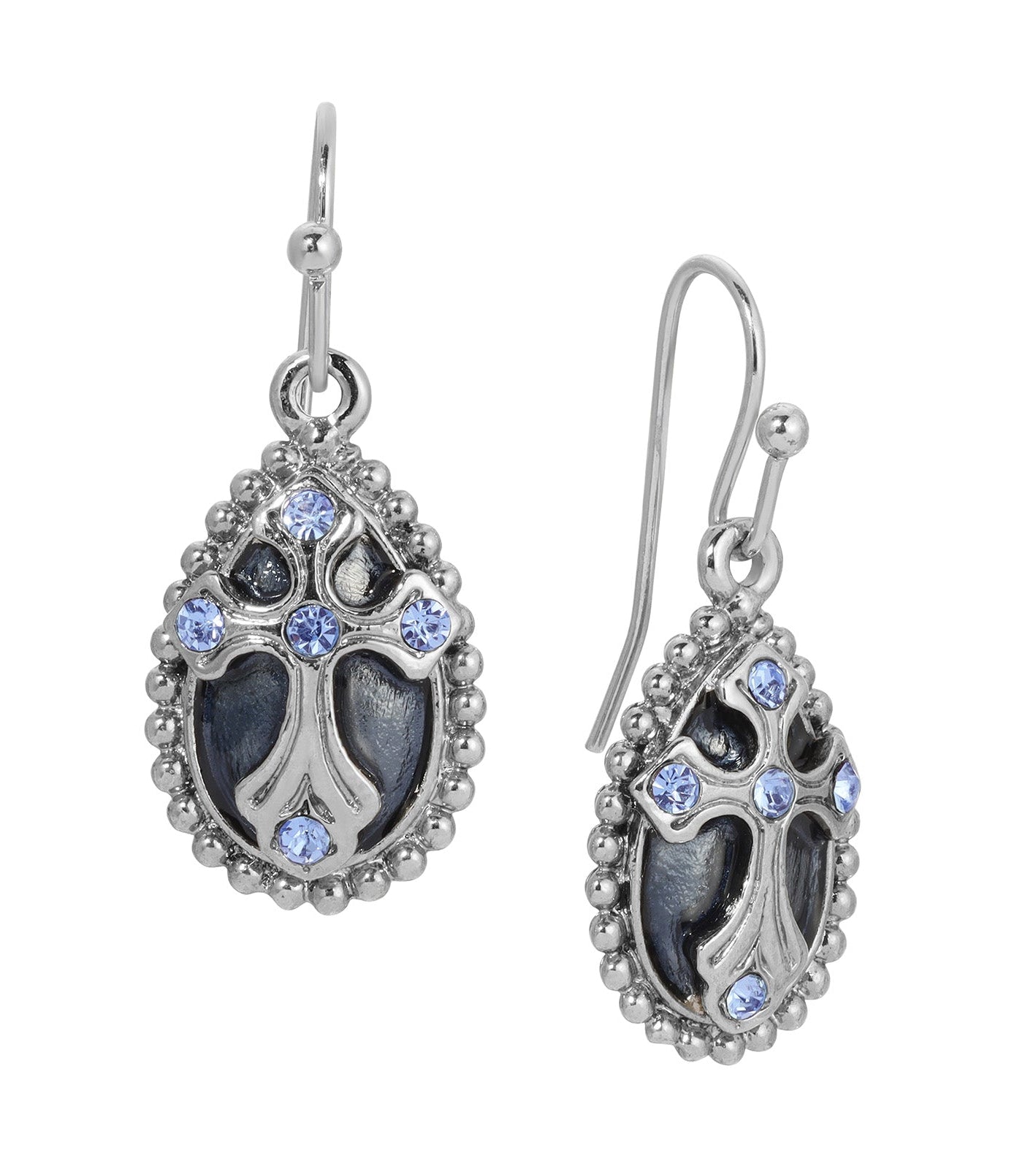 Symbols Of Faith Blue Enamel Crystal Cross Teardrop Earrings