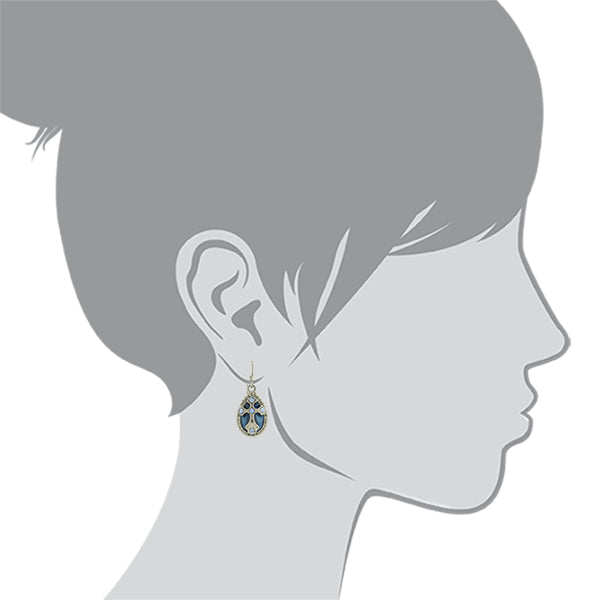 Symbols Of Faith Blue Enamel Crystal Cross Teardrop Earrings