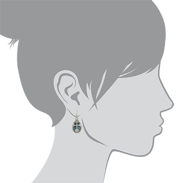 Symbols Of Faith Blue Enamel Crystal Cross Teardrop Earrings