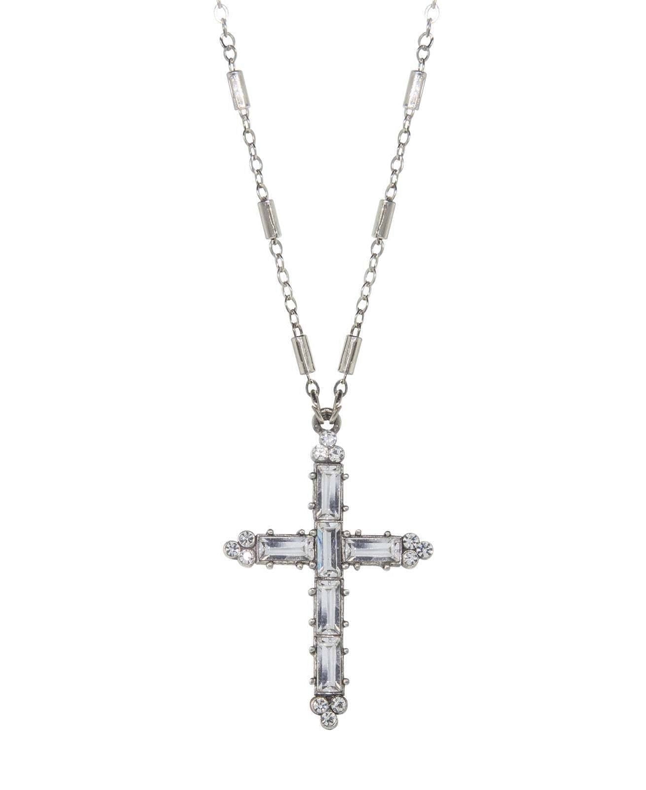 Symbols Of Faith Pewter Crystal Cross Pendant Necklace 20"