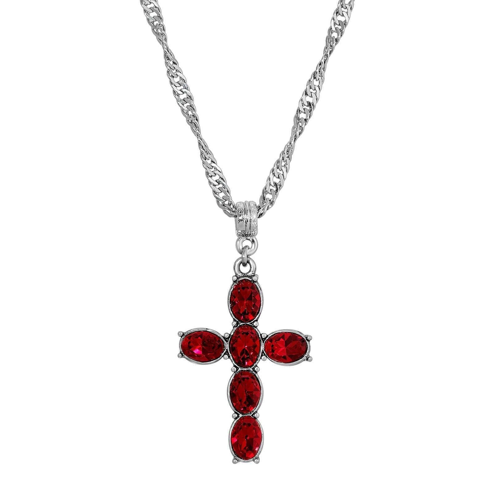 Symbols Of Faith Pewter Crystal Cross Twisted Pendant Necklace 20"