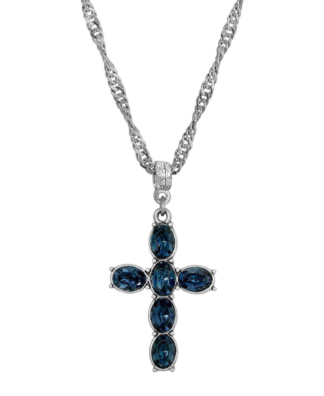 Symbols Of Faith Pewter Crystal Cross Twisted Pendant Necklace 20"