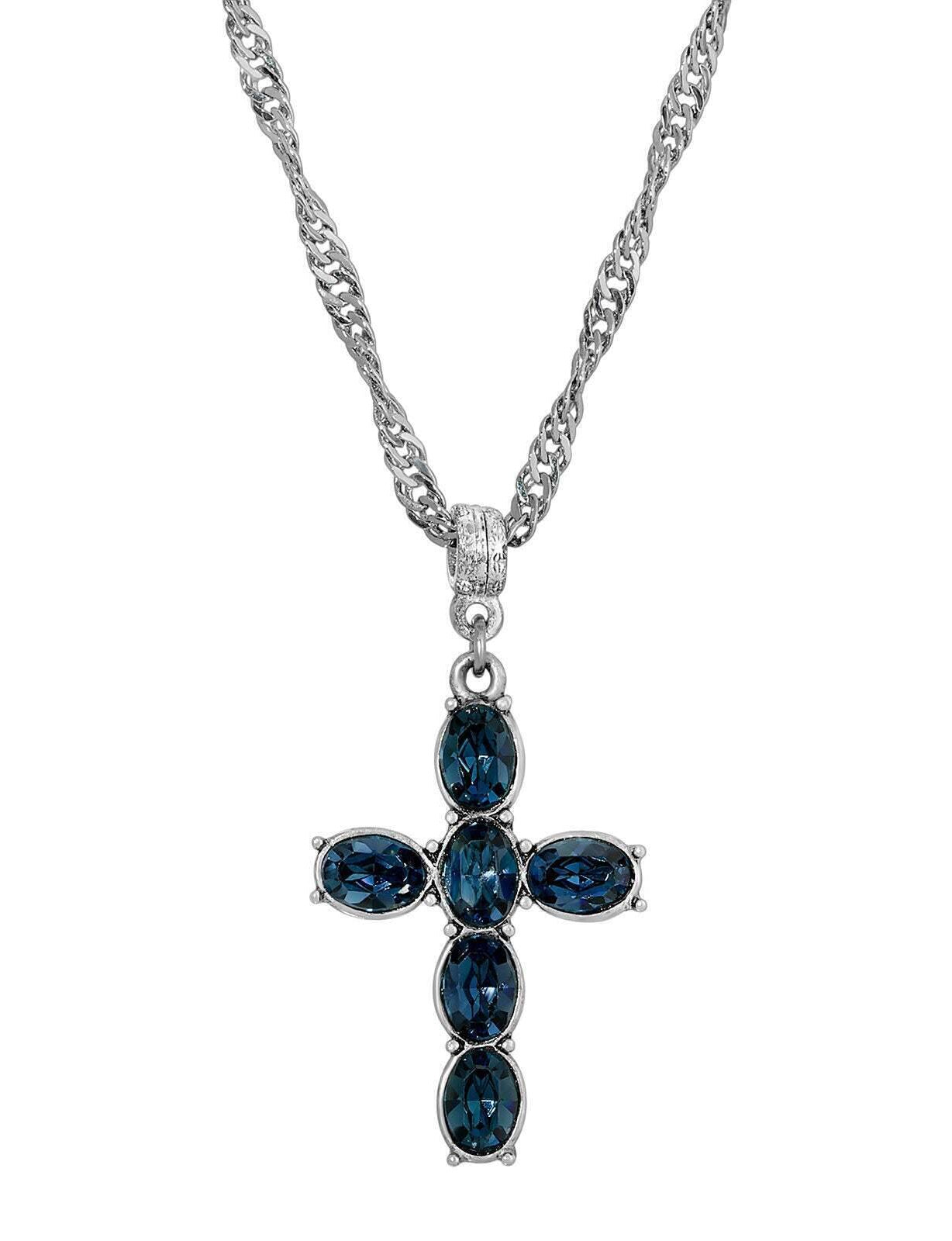 Symbols Of Faith Pewter Crystal Cross Twisted Pendant Necklace 20"