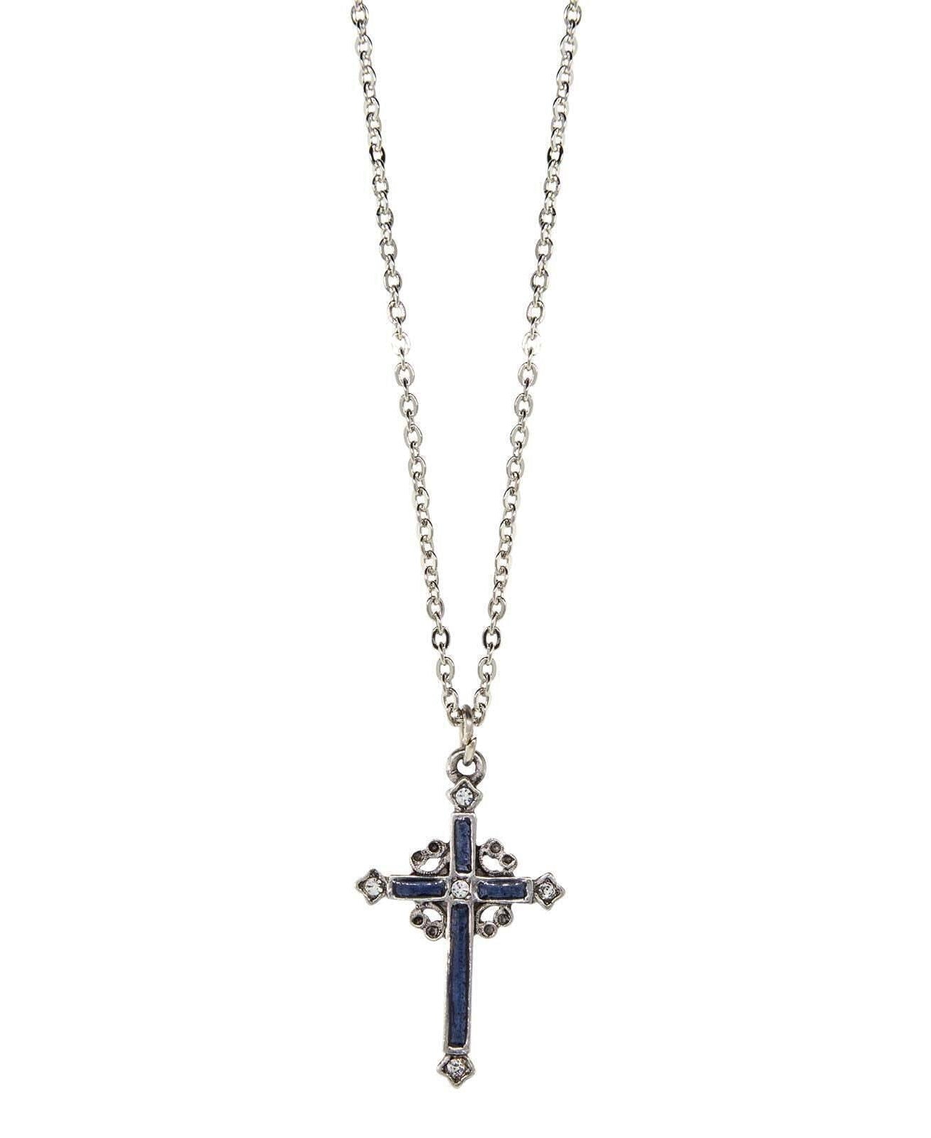 Symbols Of Faith Pewter Hand Enamel Cross With Crystals Pendant Necklace 18"