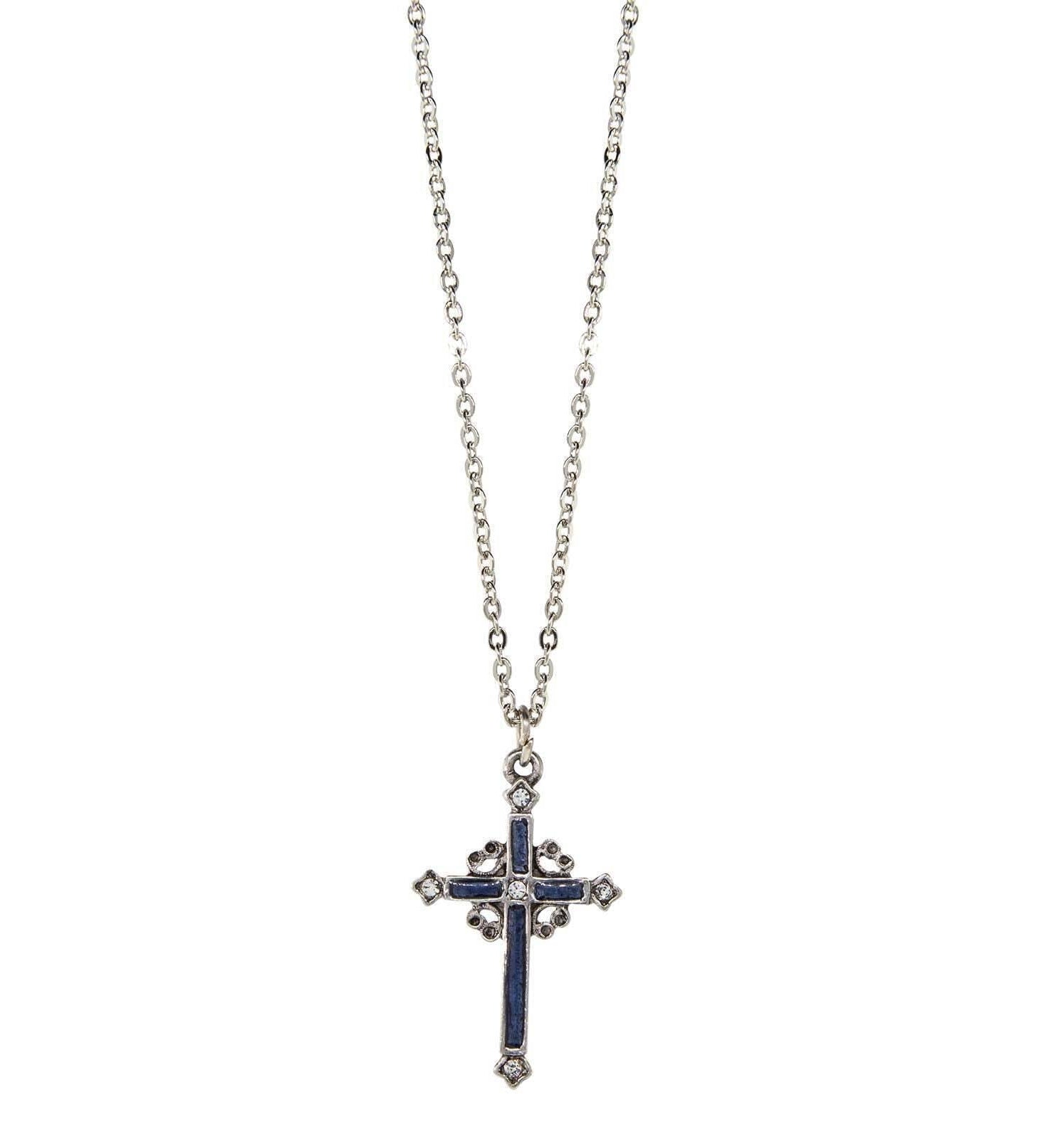 Symbols Of Faith Pewter Hand Enamel Cross With Crystals Pendant Necklace 18"