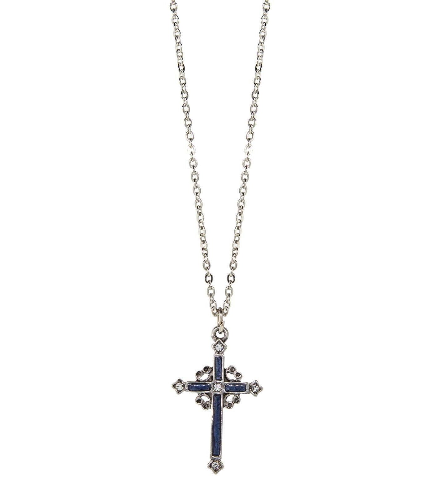 Symbols Of Faith Pewter Hand Enamel Cross With Crystals Pendant Necklace 18"