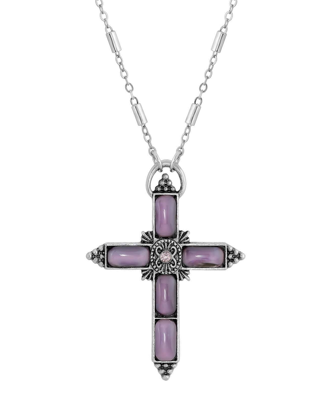 Symbols Of Faith Moonstone & Crystal Cross Pendant Necklace 20"