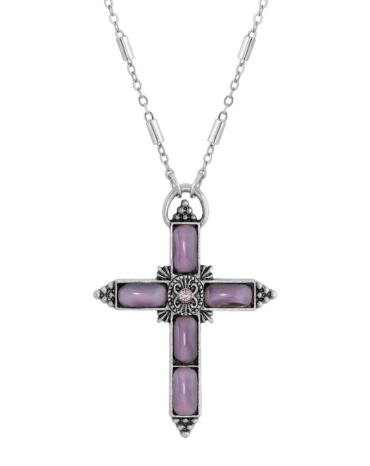 Symbols Of Faith Moonstone & Crystal Cross Pendant Necklace 20"