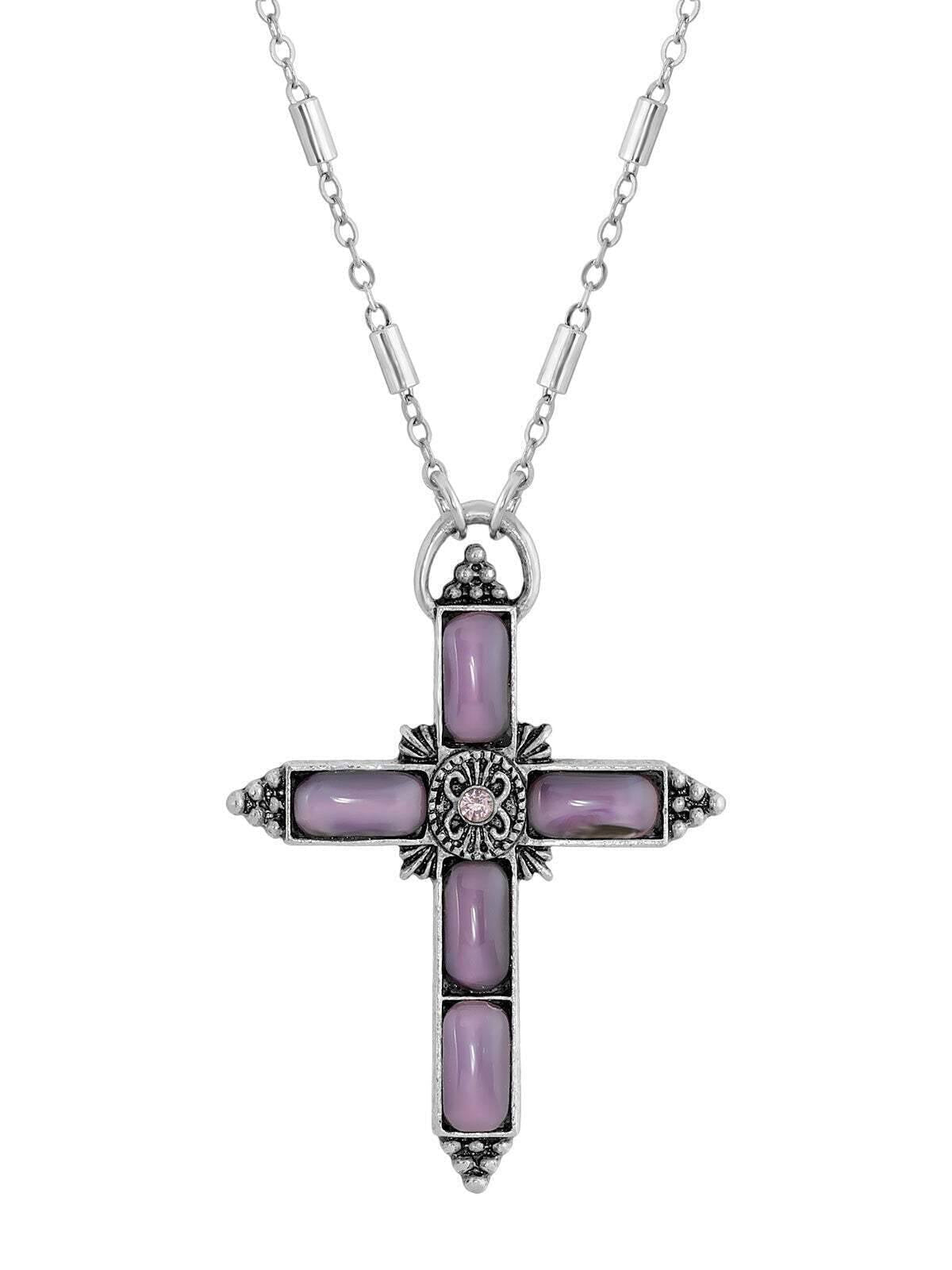 Symbols Of Faith Moonstone & Crystal Cross Pendant Necklace 20"