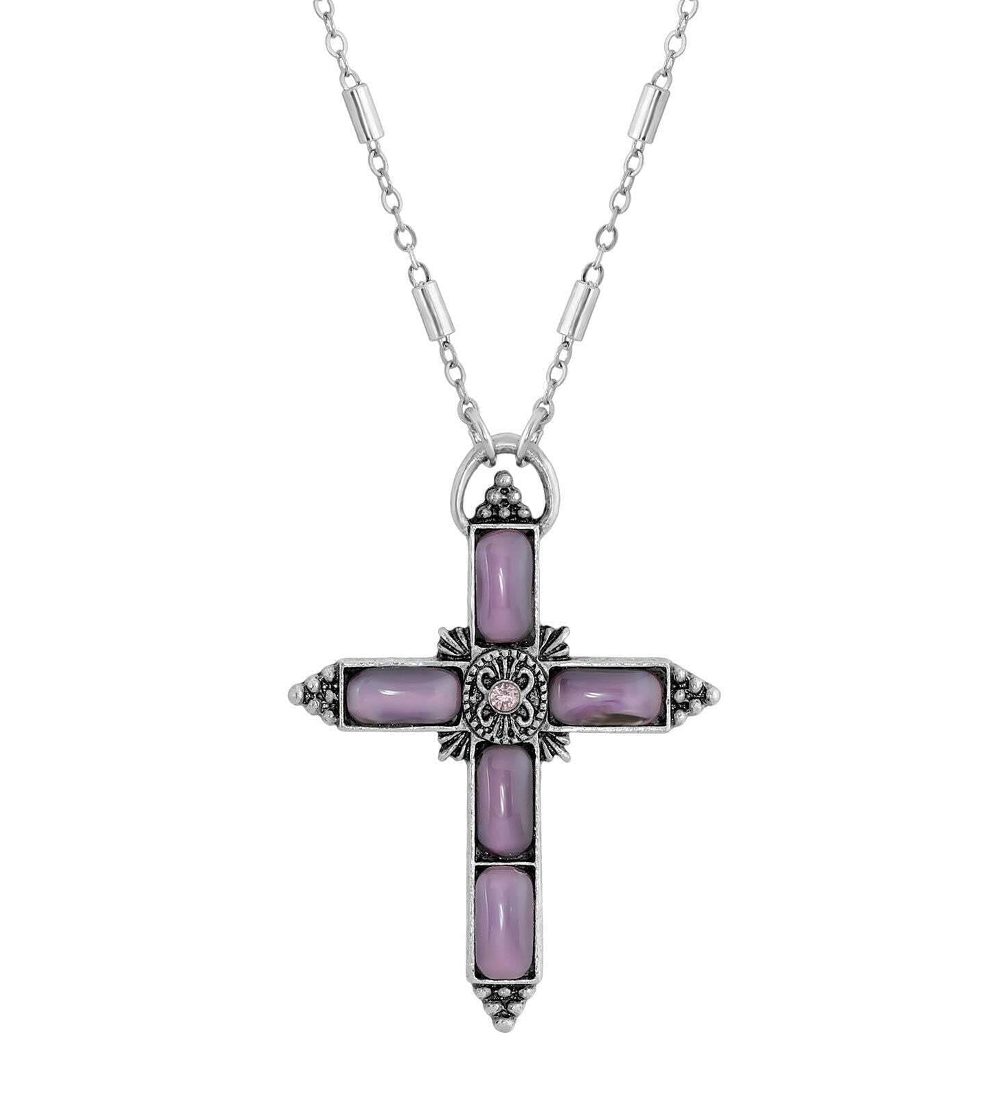 Symbols Of Faith Moonstone & Crystal Cross Pendant Necklace 20"