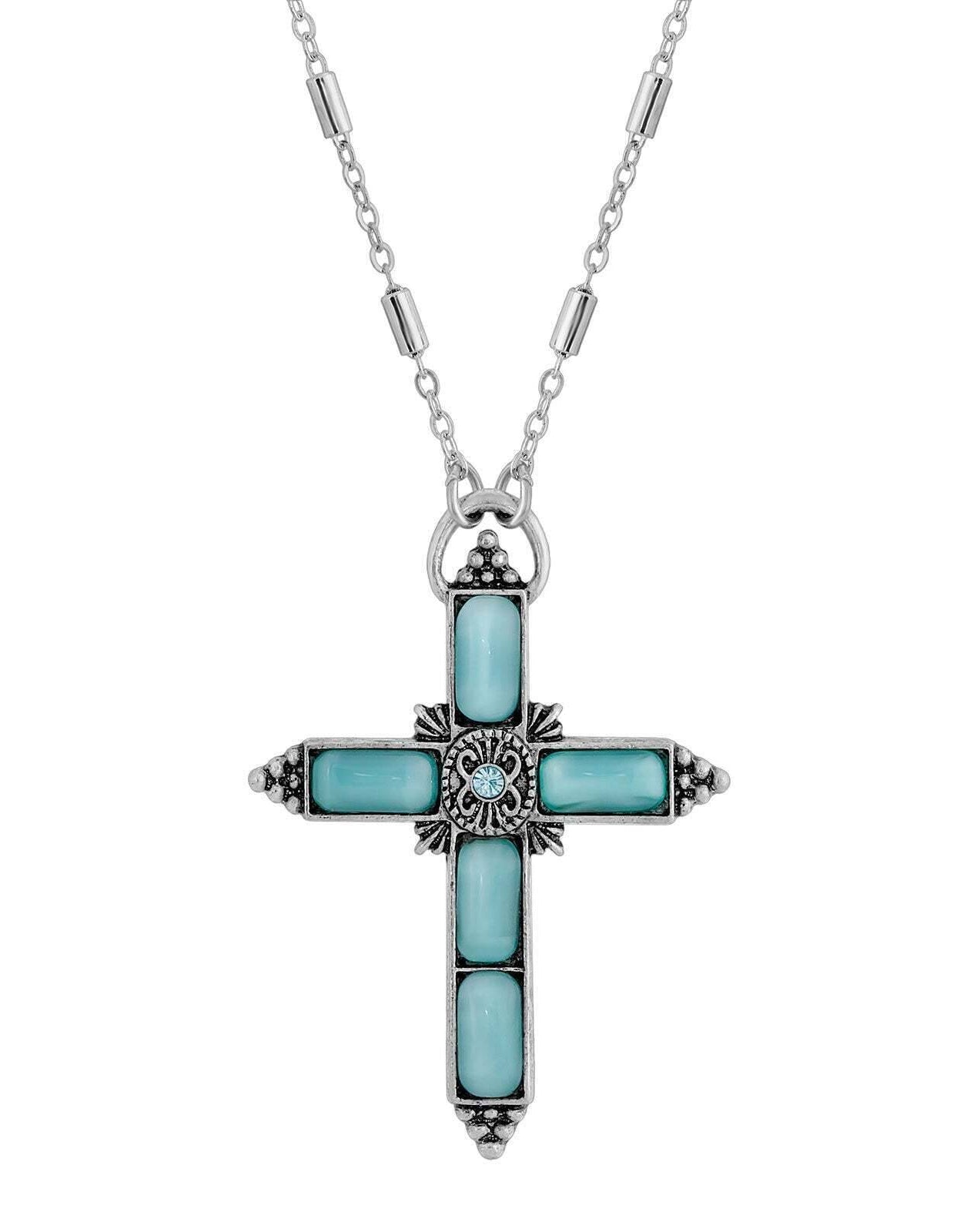 Symbols Of Faith Moonstone & Crystal Cross Pendant Necklace 20"
