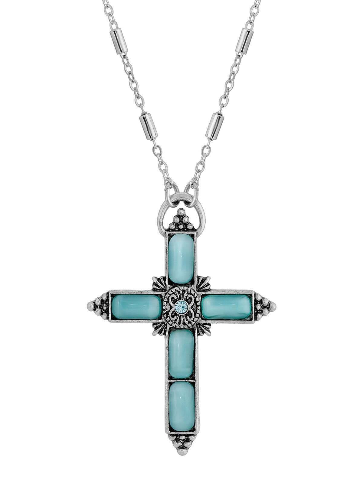 Symbols Of Faith Moonstone & Crystal Cross Pendant Necklace 20"