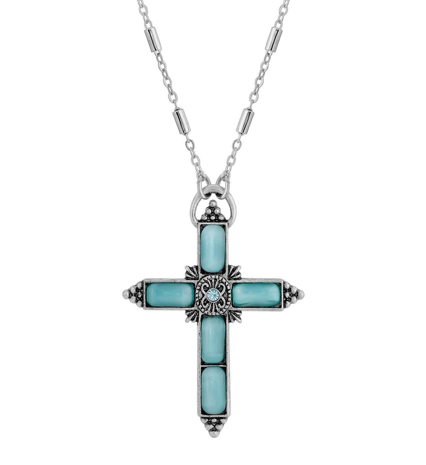 Symbols Of Faith Moonstone & Crystal Cross Pendant Necklace 20"