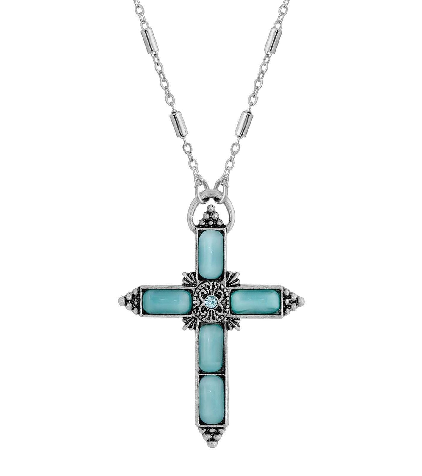 Symbols Of Faith Moonstone & Crystal Cross Pendant Necklace 20"