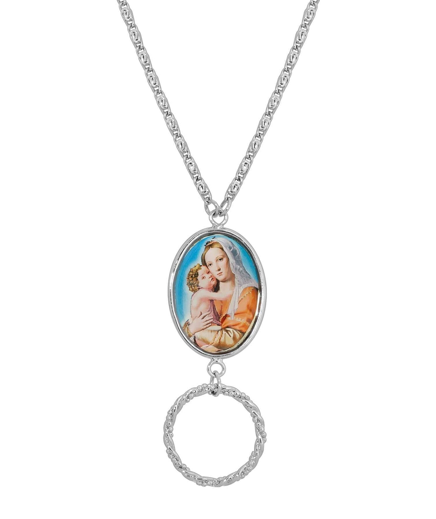 Symbols Of Faith Oval Mary and Child Decal Badge & Eyeglass Holder 28"