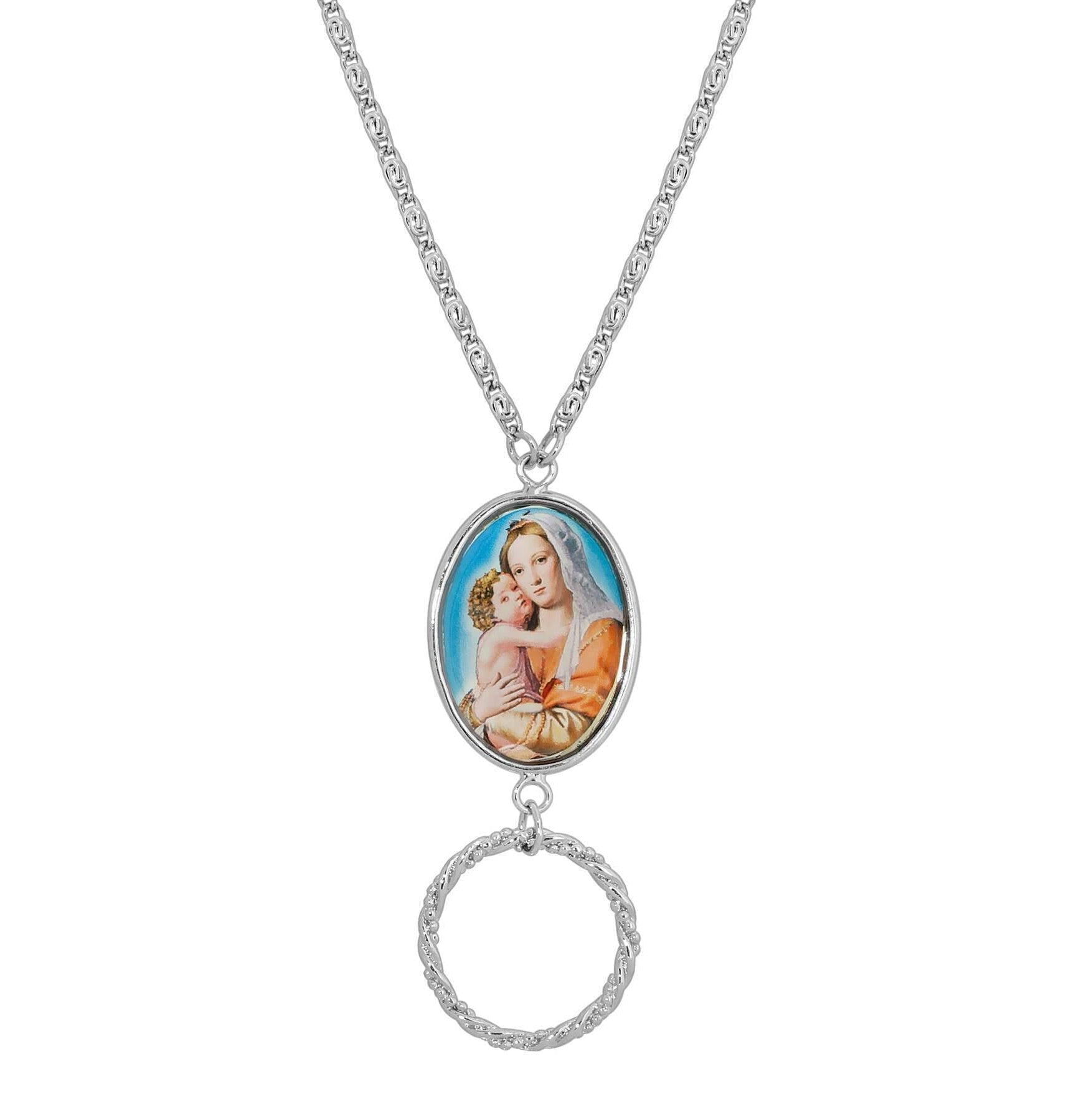 Symbols Of Faith Oval Mary and Child Decal Badge & Eyeglass Holder 28"
