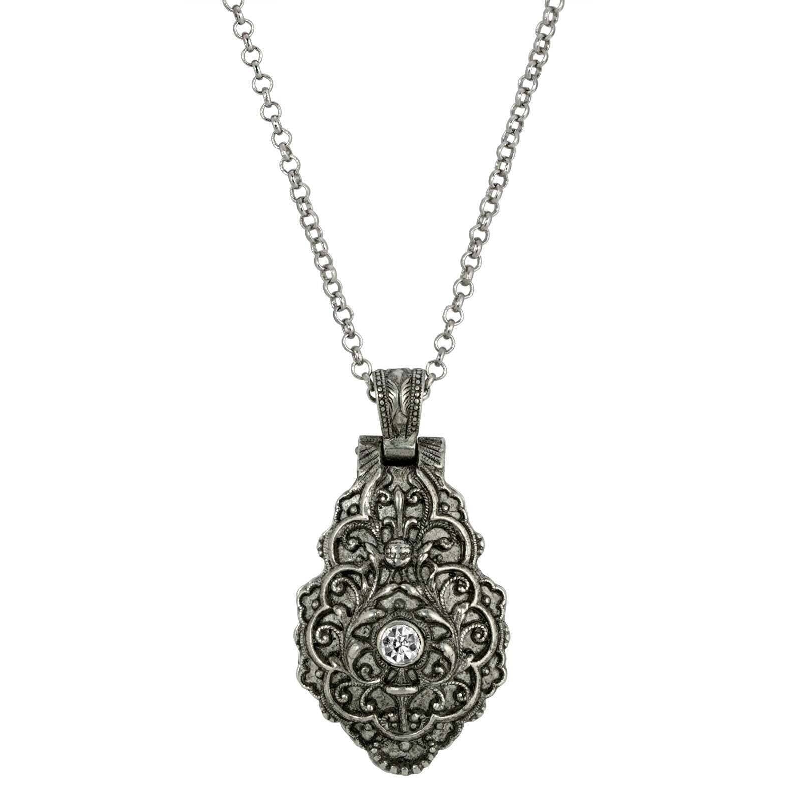 Symbols Of Faith Round Crystal Blue Enamel Saint Therese of Lisieux Reliquary Necklace 28"