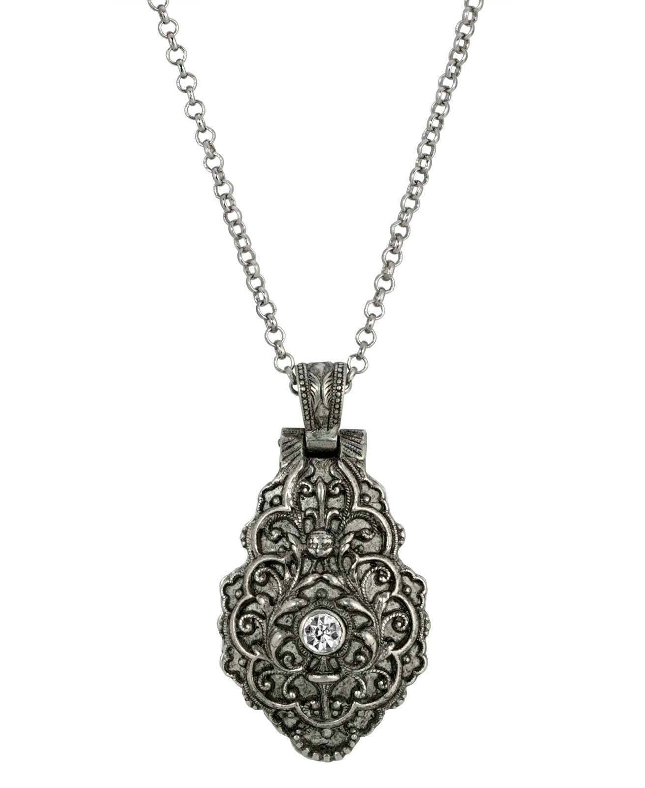 Symbols Of Faith Round Crystal Blue Enamel Saint Therese of Lisieux Reliquary Necklace 28"