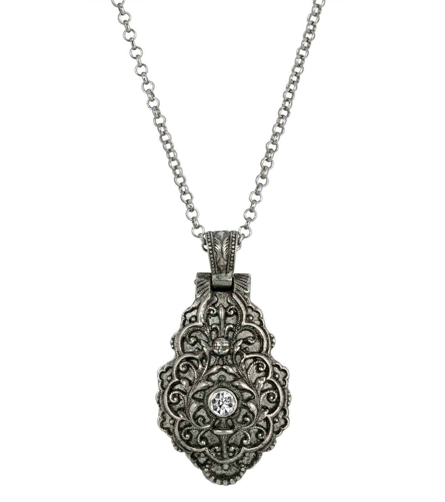 Symbols Of Faith Round Crystal Blue Enamel Saint Therese of Lisieux Reliquary Necklace 28"