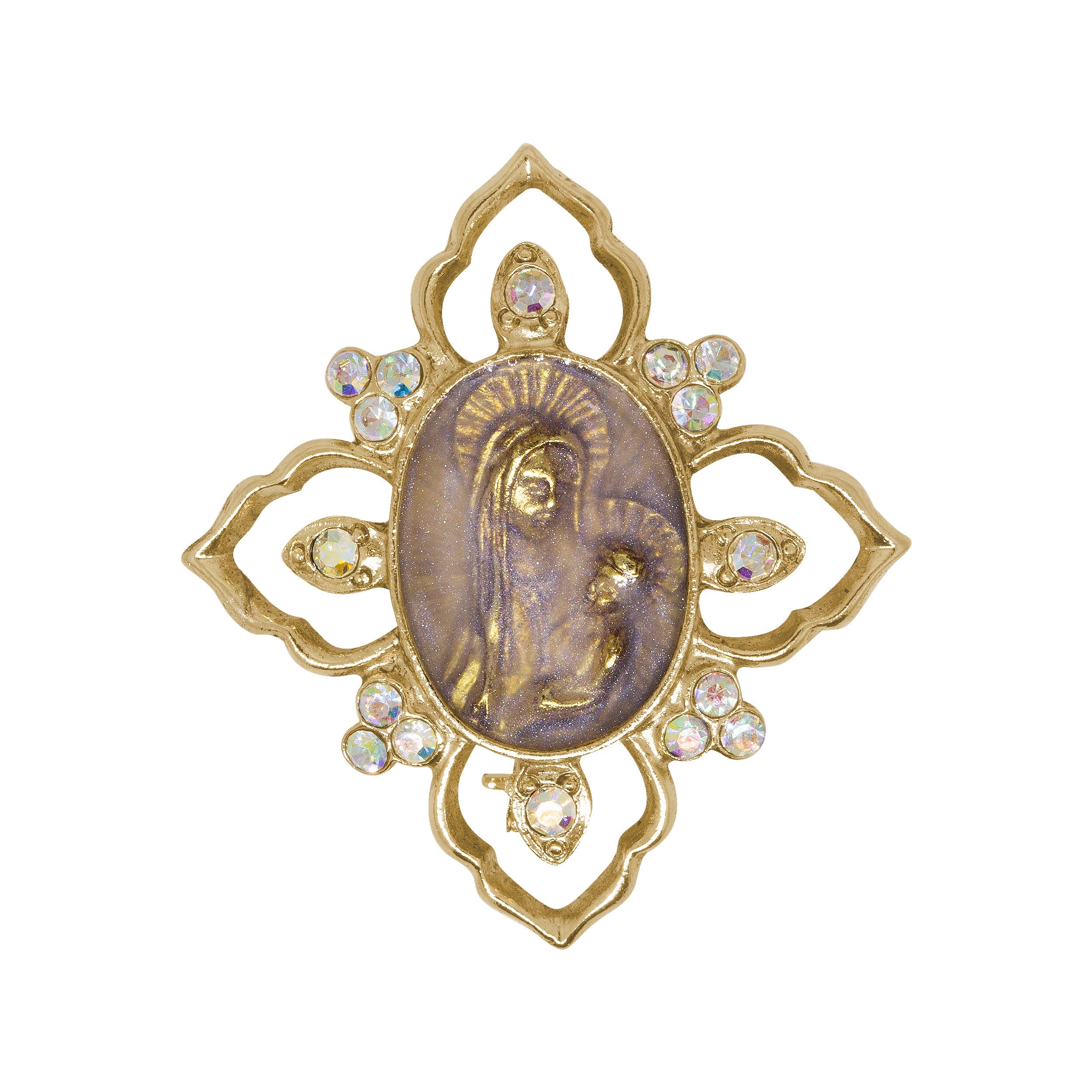 Symbols Of Faith Mary And Child Light Amethyst Enamel & AB Crystal Pin