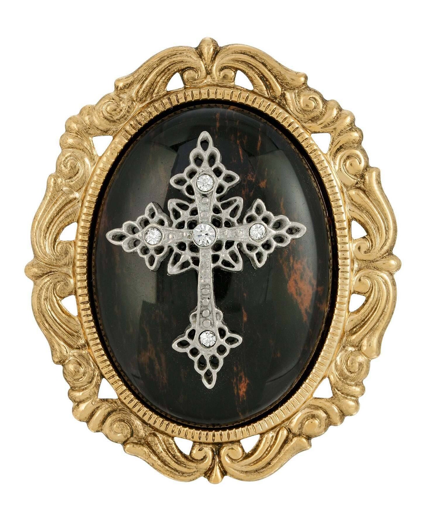 Symbols of Faith Oval Pendant with Cross Brooch