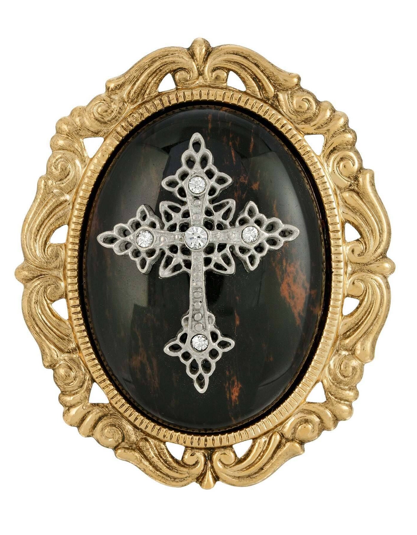 Symbols of Faith Oval Pendant with Cross Brooch