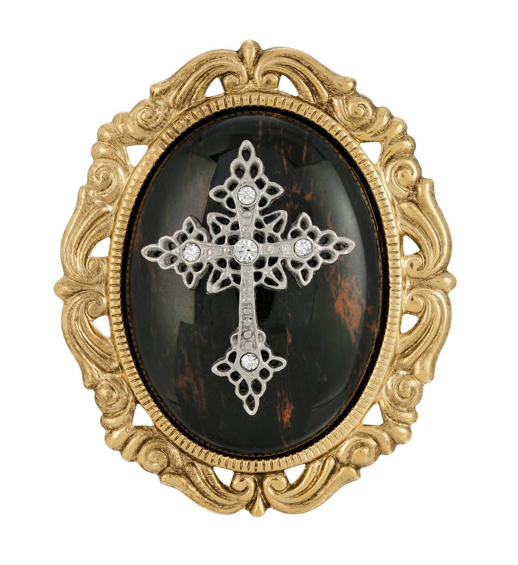 Symbols of Faith Oval Pendant with Cross Brooch