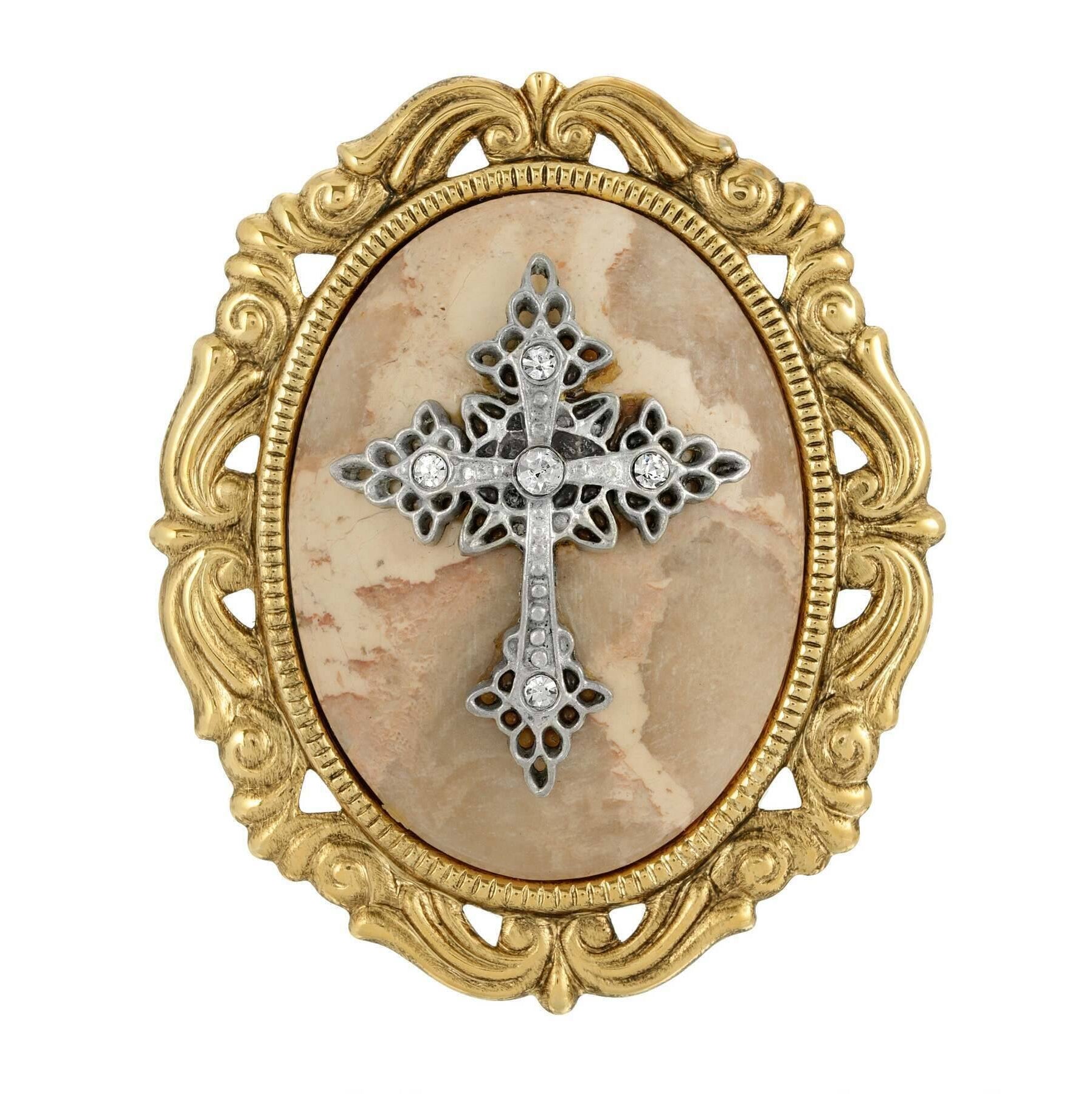 Symbols of Faith Oval Pendant with Cross Brooch