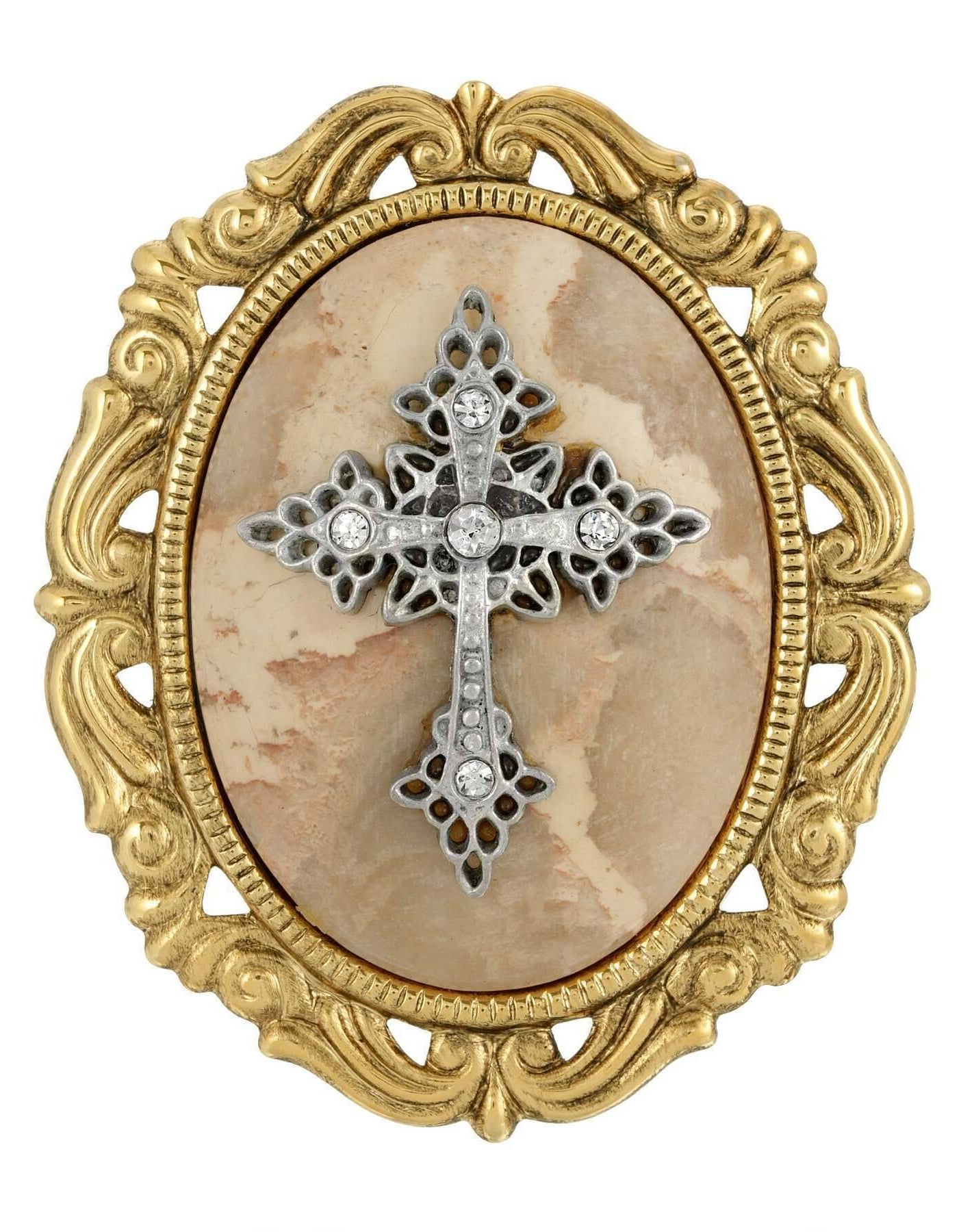 Symbols of Faith Oval Pendant with Cross Brooch