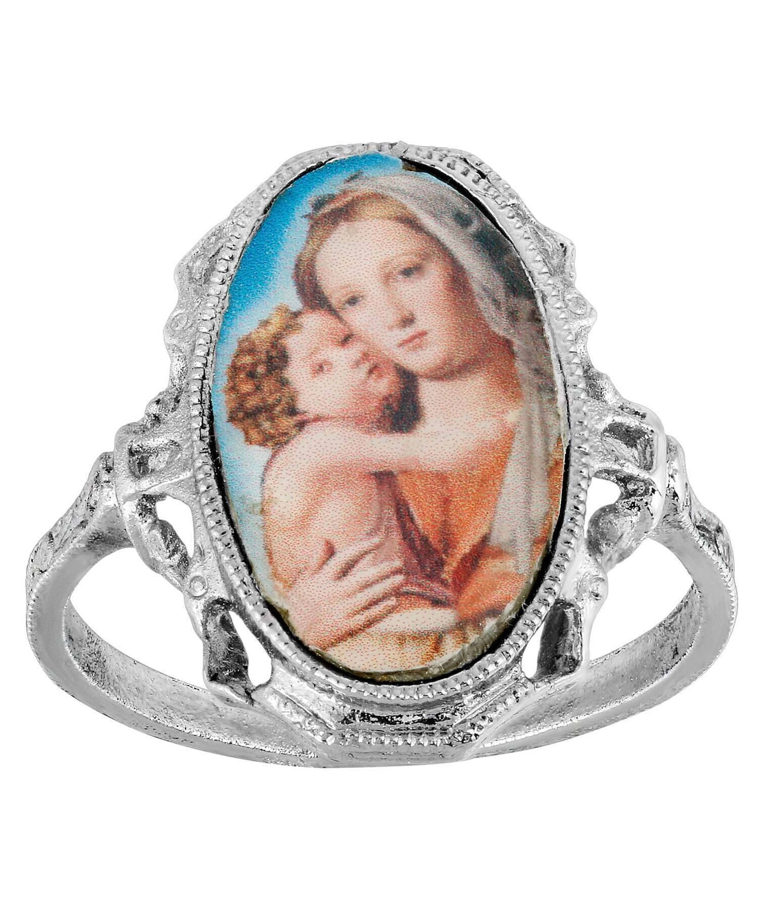 Symbols Of Faith Oval Mary and Child Decal Ring