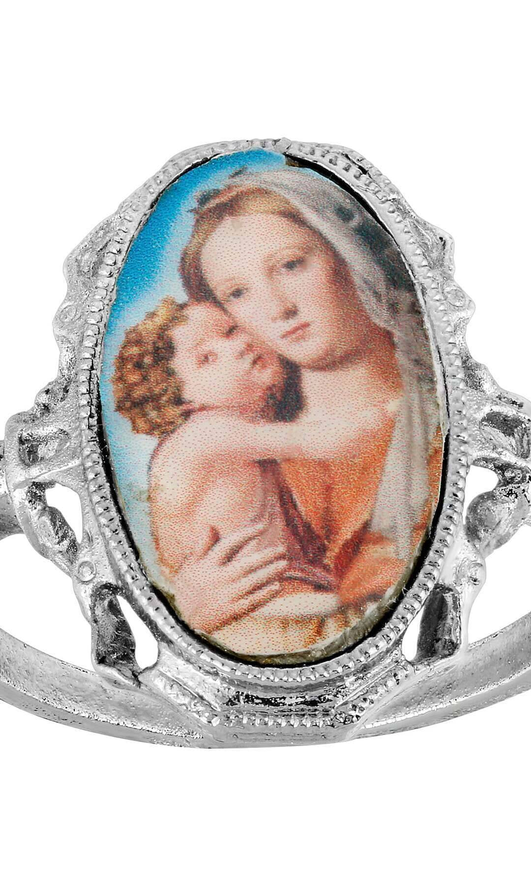 Symbols Of Faith Oval Mary and Child Decal Ring