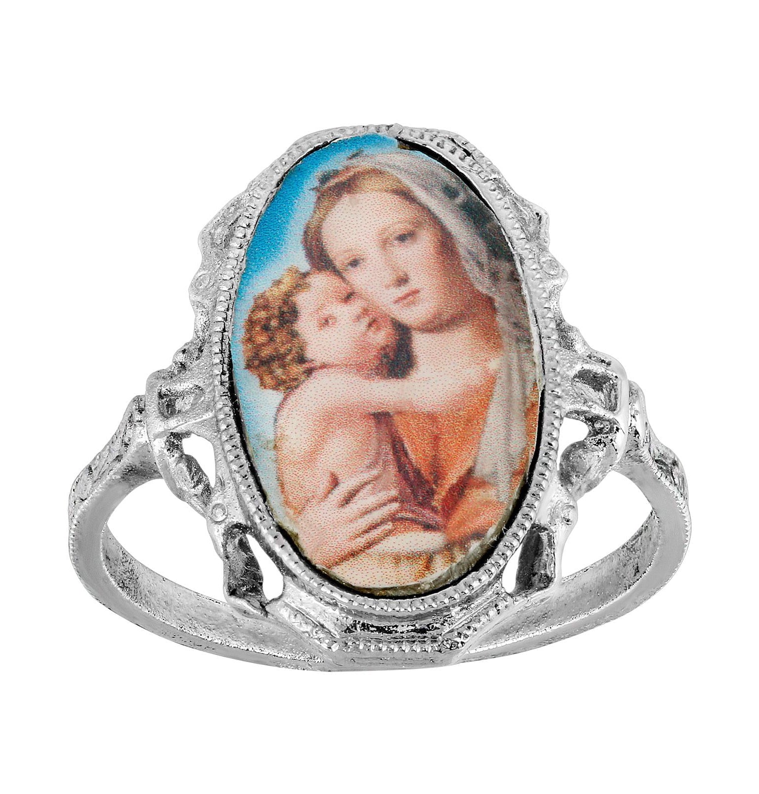 Symbols Of Faith Oval Madonna and Child Decal Ring