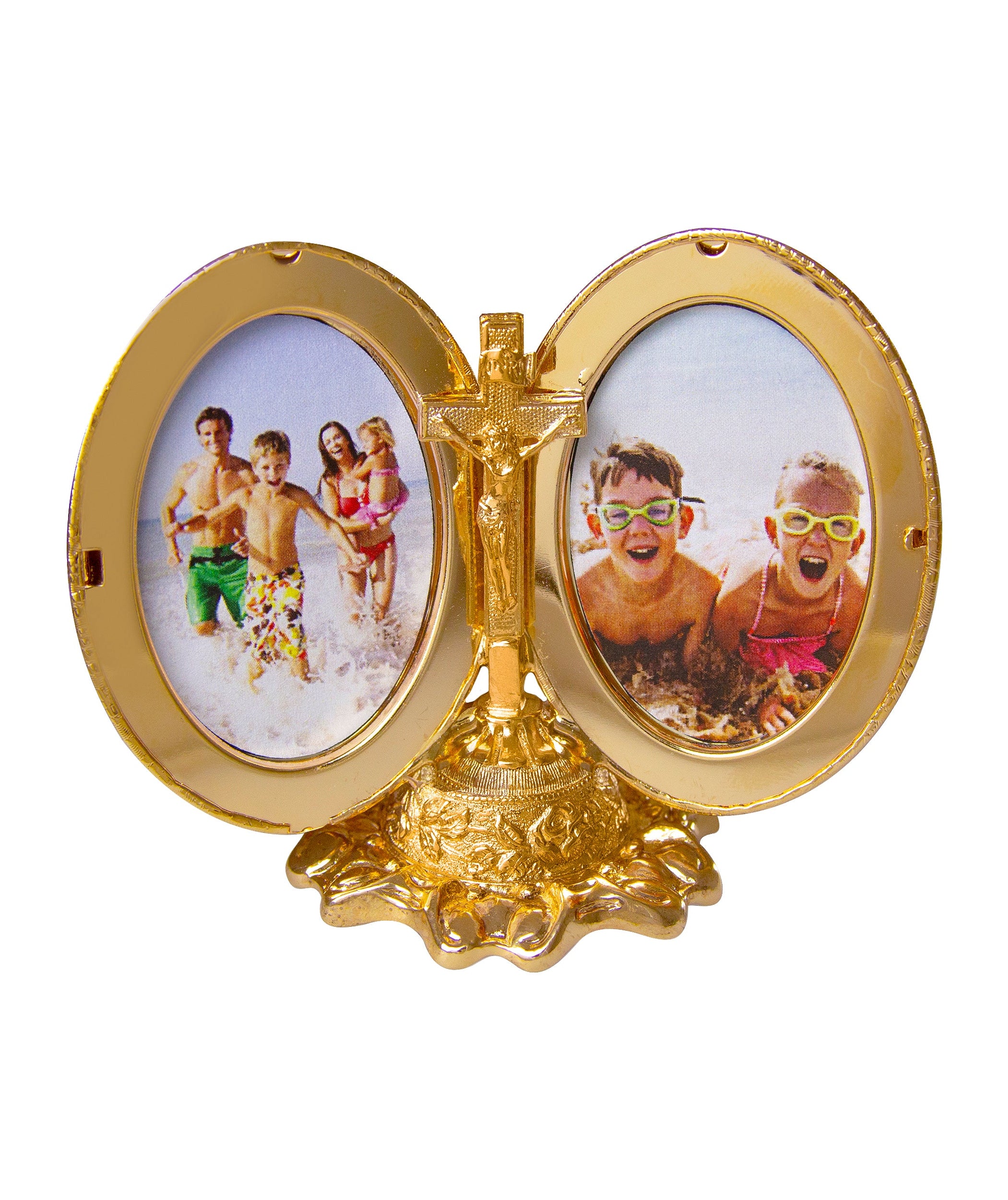 Symbols Of Faith Crucifix Photo Locket Gold Tabletop Decor Stand
