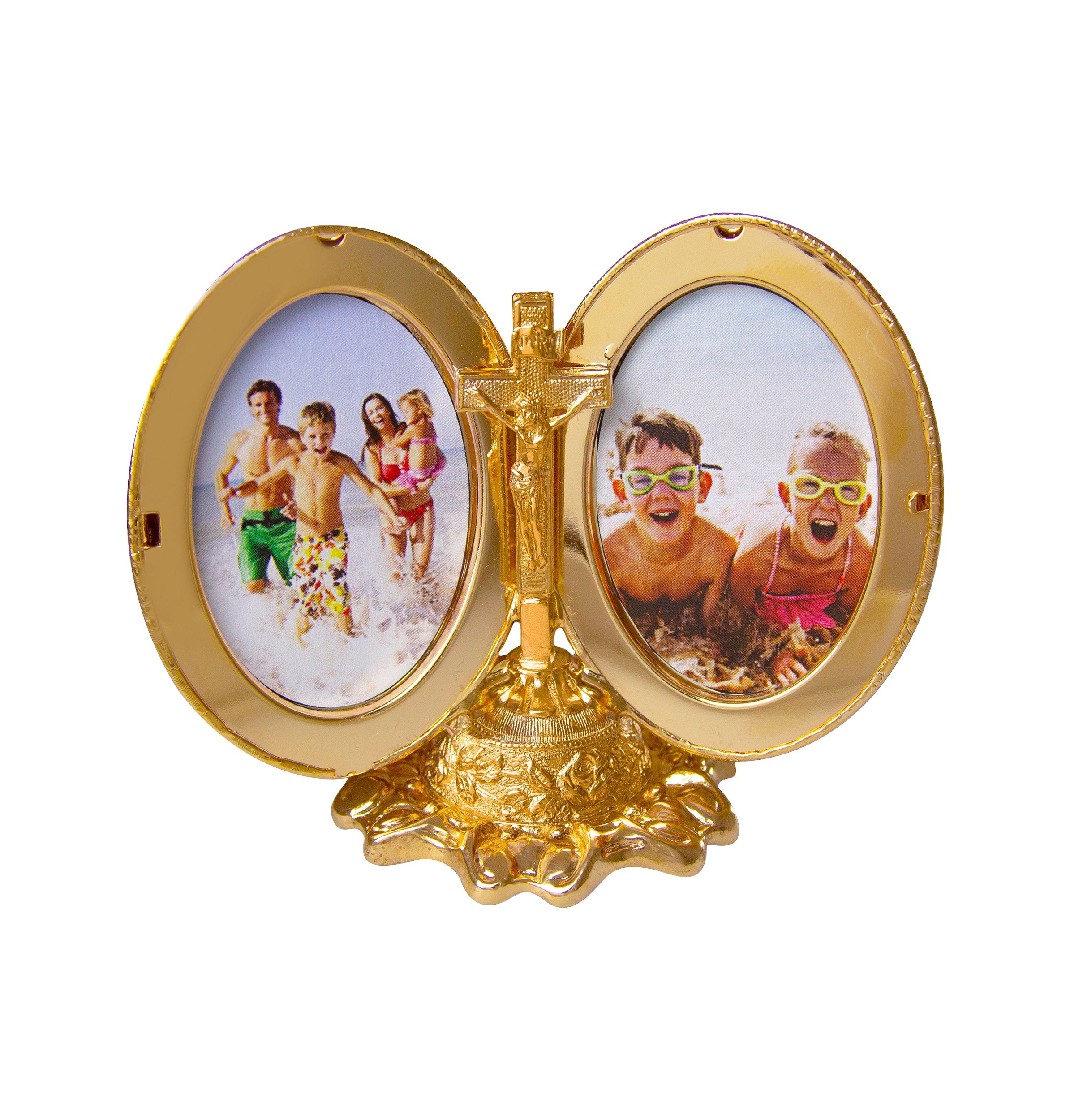Symbols Of Faith Crucifix Photo Locket Gold Tabletop Decor Stand