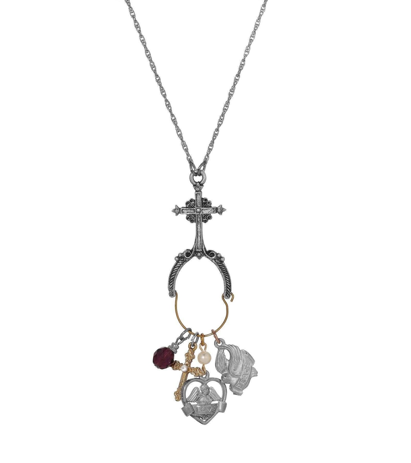 Symbols Of Faith Multi Charm Holder Cross Necklace 28"