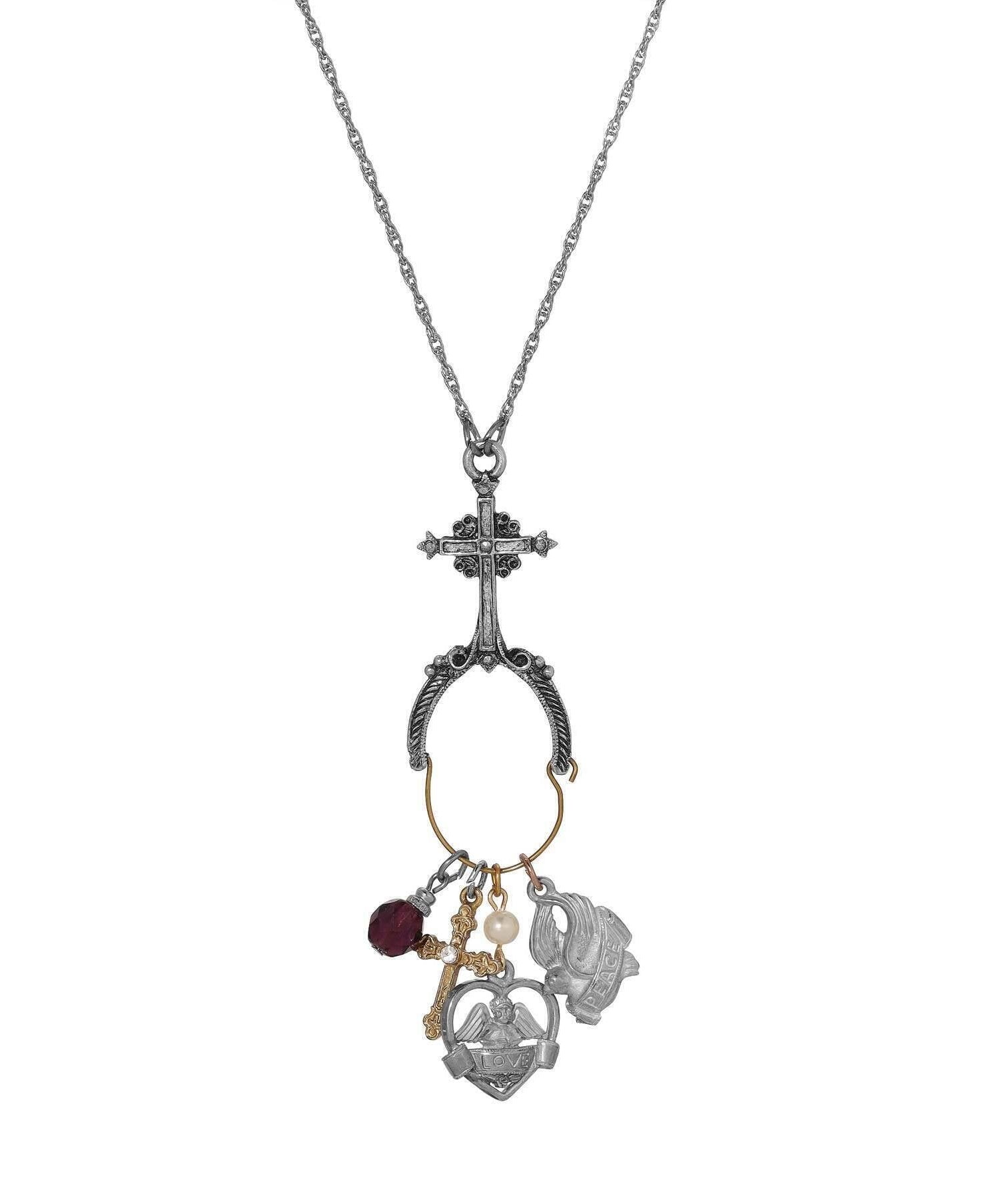 Symbols Of Faith Multi Charm Holder Cross Necklace 28"
