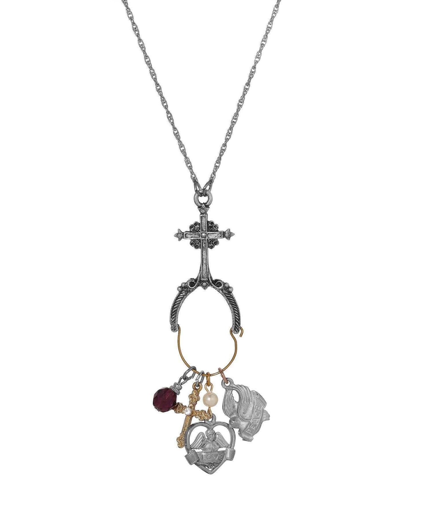 Symbols Of Faith Multi Charm Holder Cross Necklace 28"