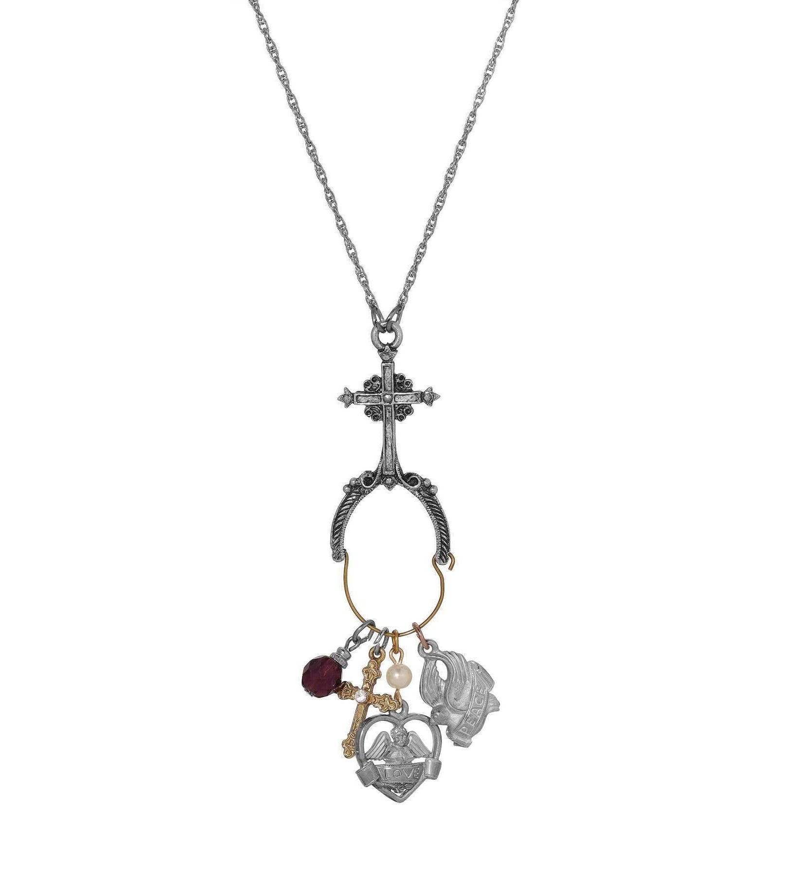 Symbols Of Faith Multi Charm Holder Cross Necklace 28"