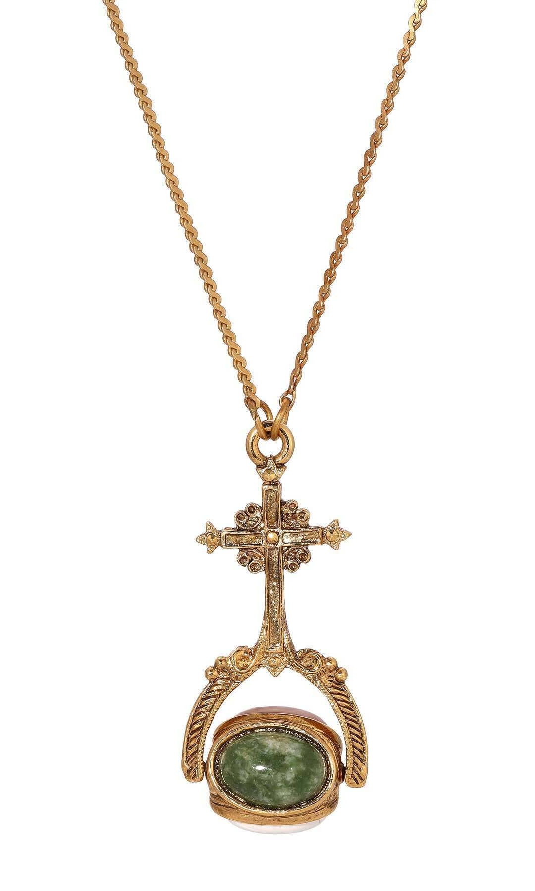 Symbols Of Faith Rotating 3 Sided Gemstones Cross Spinner Pendant Necklace 30"