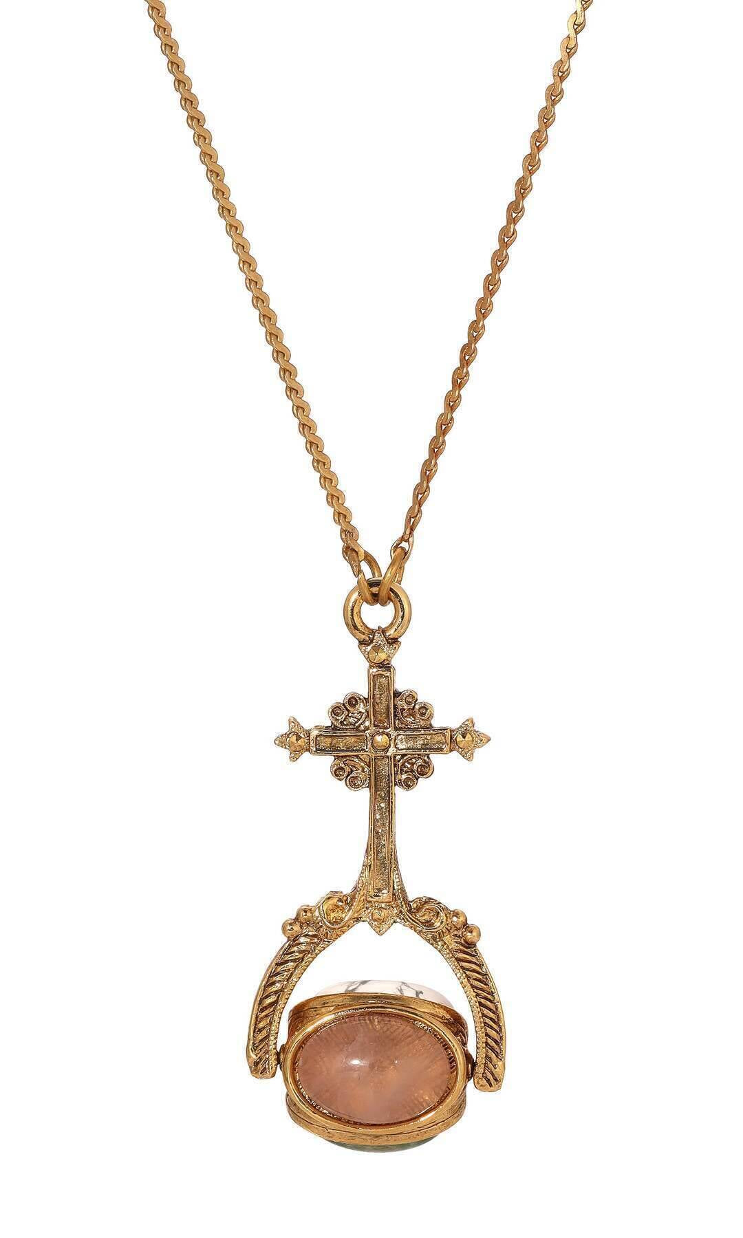 Symbols Of Faith Rotating 3 Sided Gemstones Cross Spinner Pendant Necklace 30"