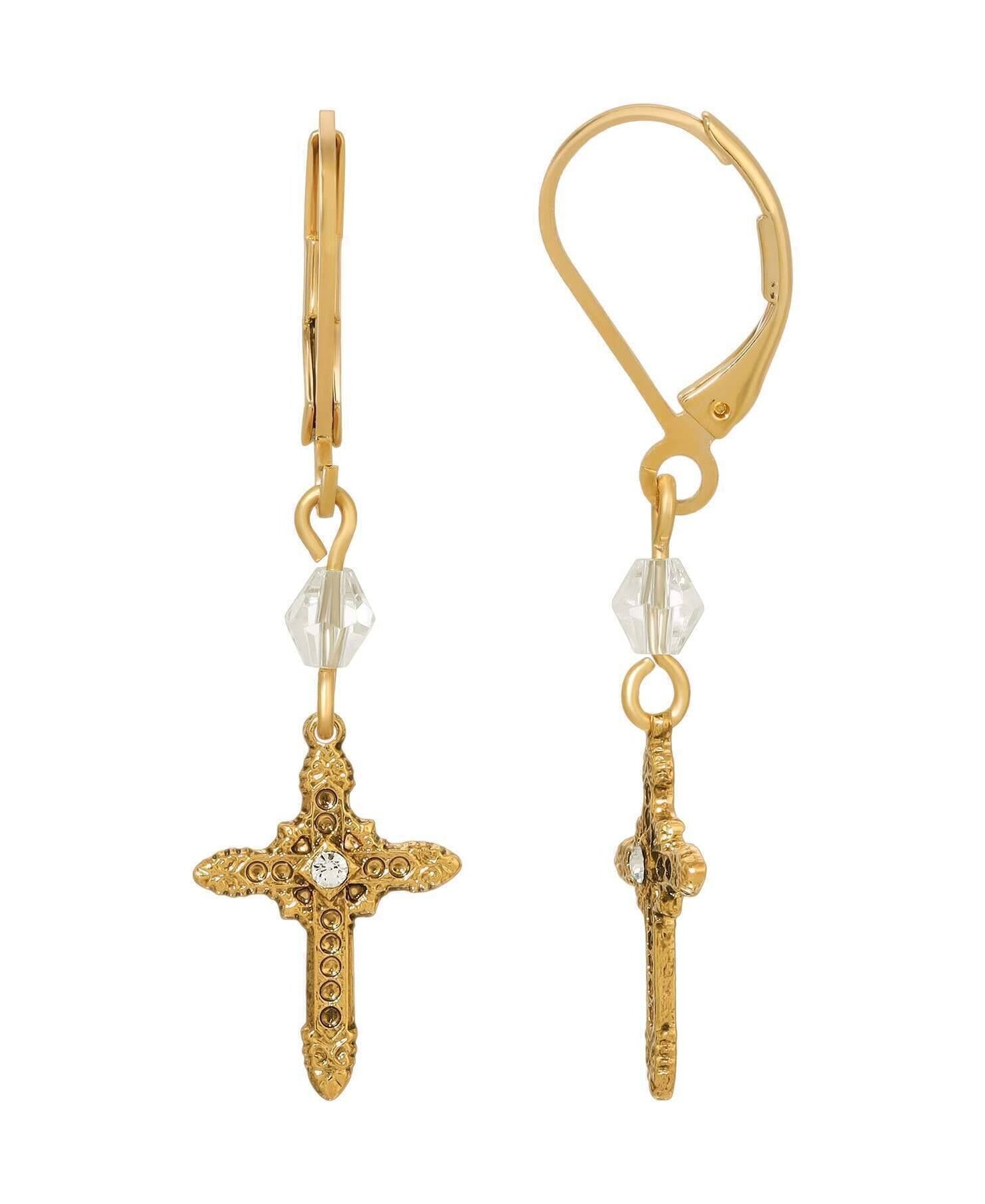 Symbols Of Faith Ornate Cross With Crystal & Lantern Bead Dangling Earrings