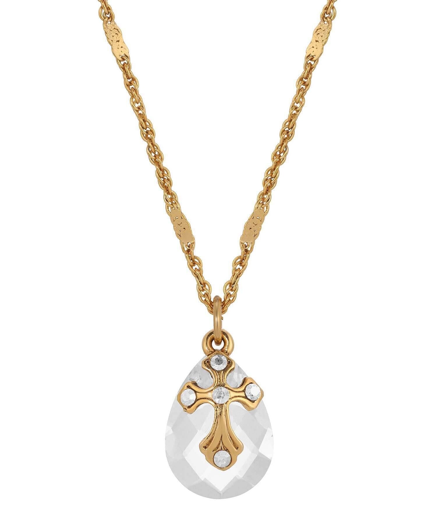 Symbols Of Faith Briolette Crystal & Cross Pendant Necklace 16" + 3" Extender