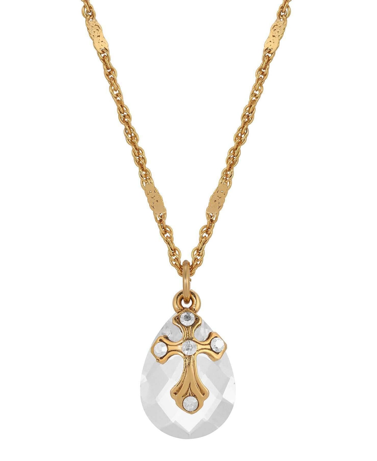 Symbols Of Faith Briolette Crystal & Cross Pendant Necklace 16" + 3" Extender