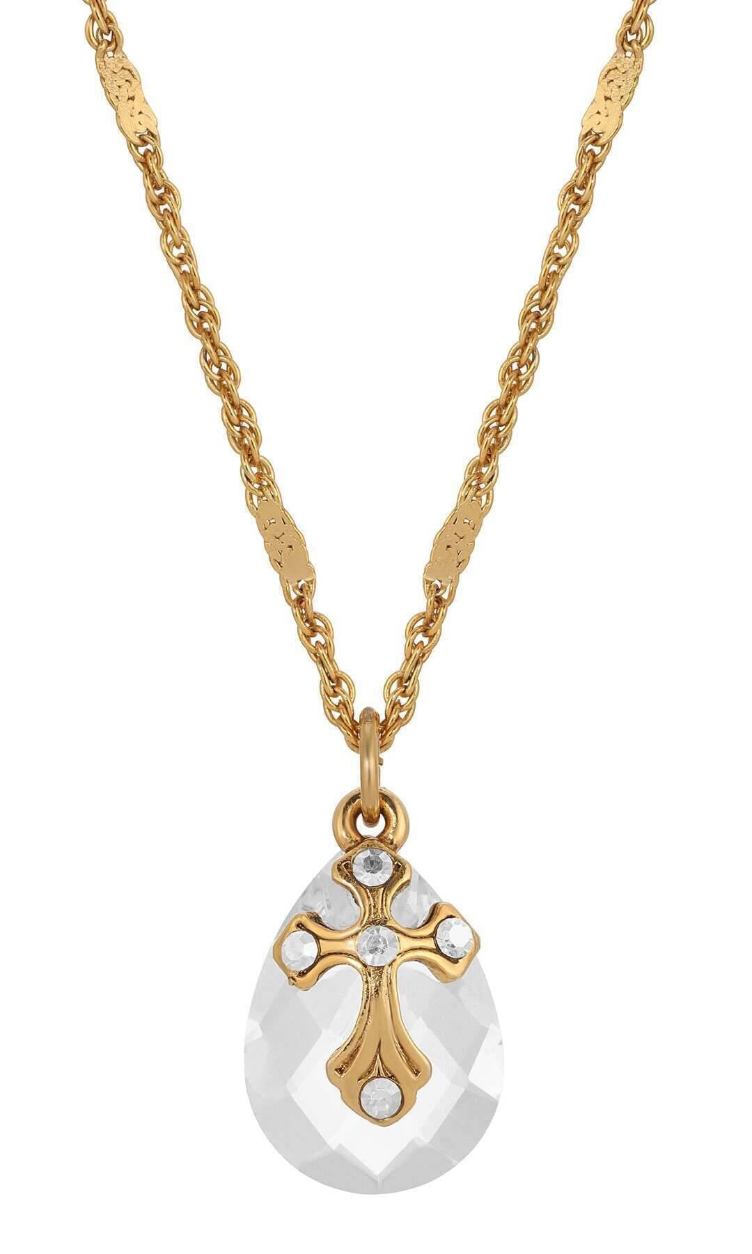 Symbols Of Faith Briolette Crystal & Cross Pendant Necklace 16" + 3" Extender