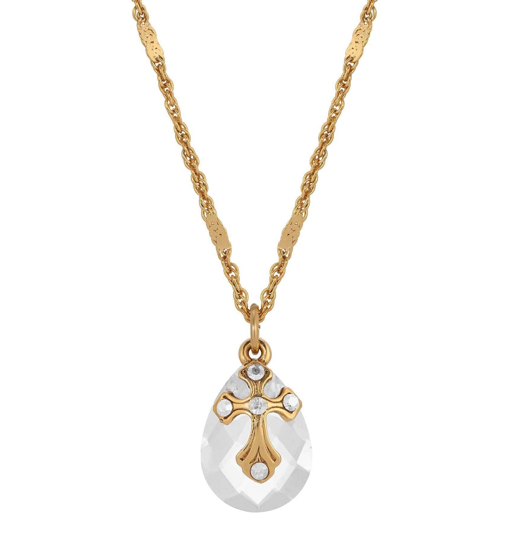 Symbols Of Faith Briolette Crystal & Cross Pendant Necklace 16" + 3" Extender