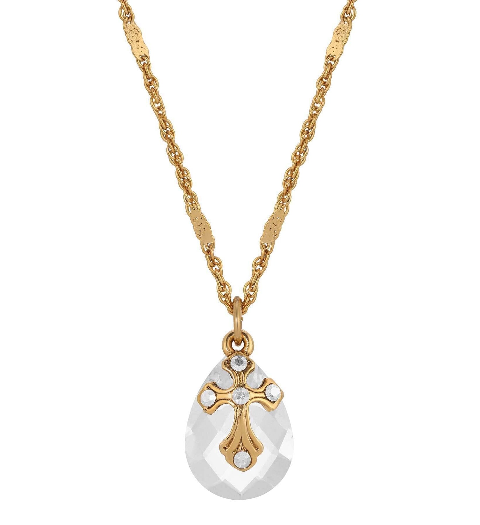 Symbols Of Faith Briolette Crystal & Cross Pendant Necklace 16" + 3" Extender