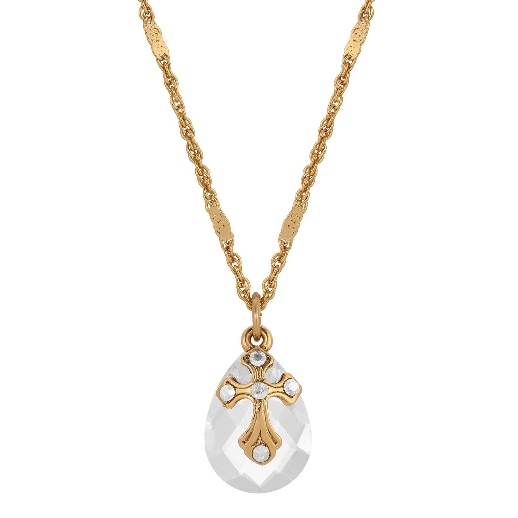 Symbols Of Faith Briolette Crystal & Cross Pendant Necklace 16" + 3" Extender