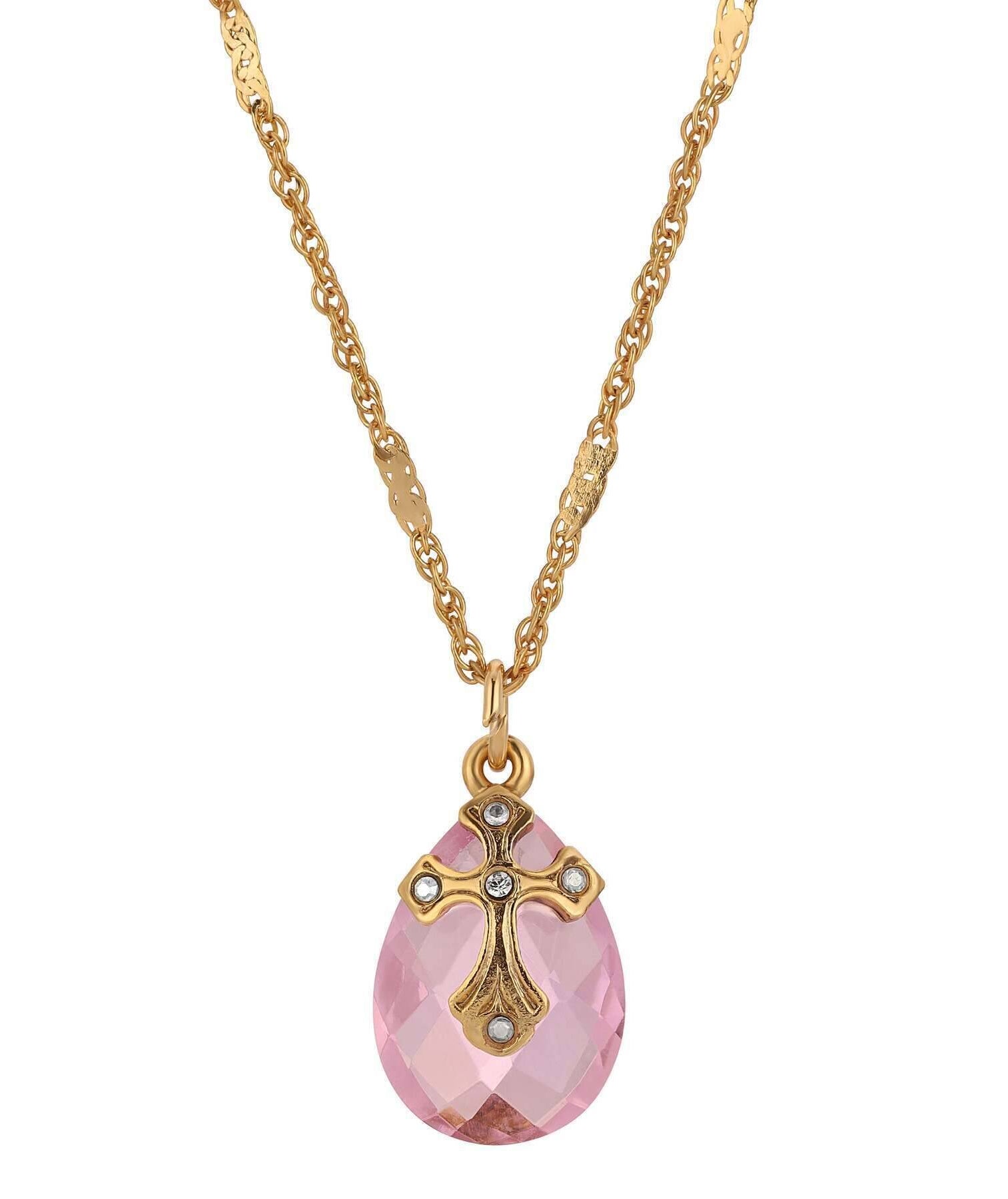 Symbols Of Faith Briolette Crystal & Cross Pendant Necklace 16" + 3" Extender