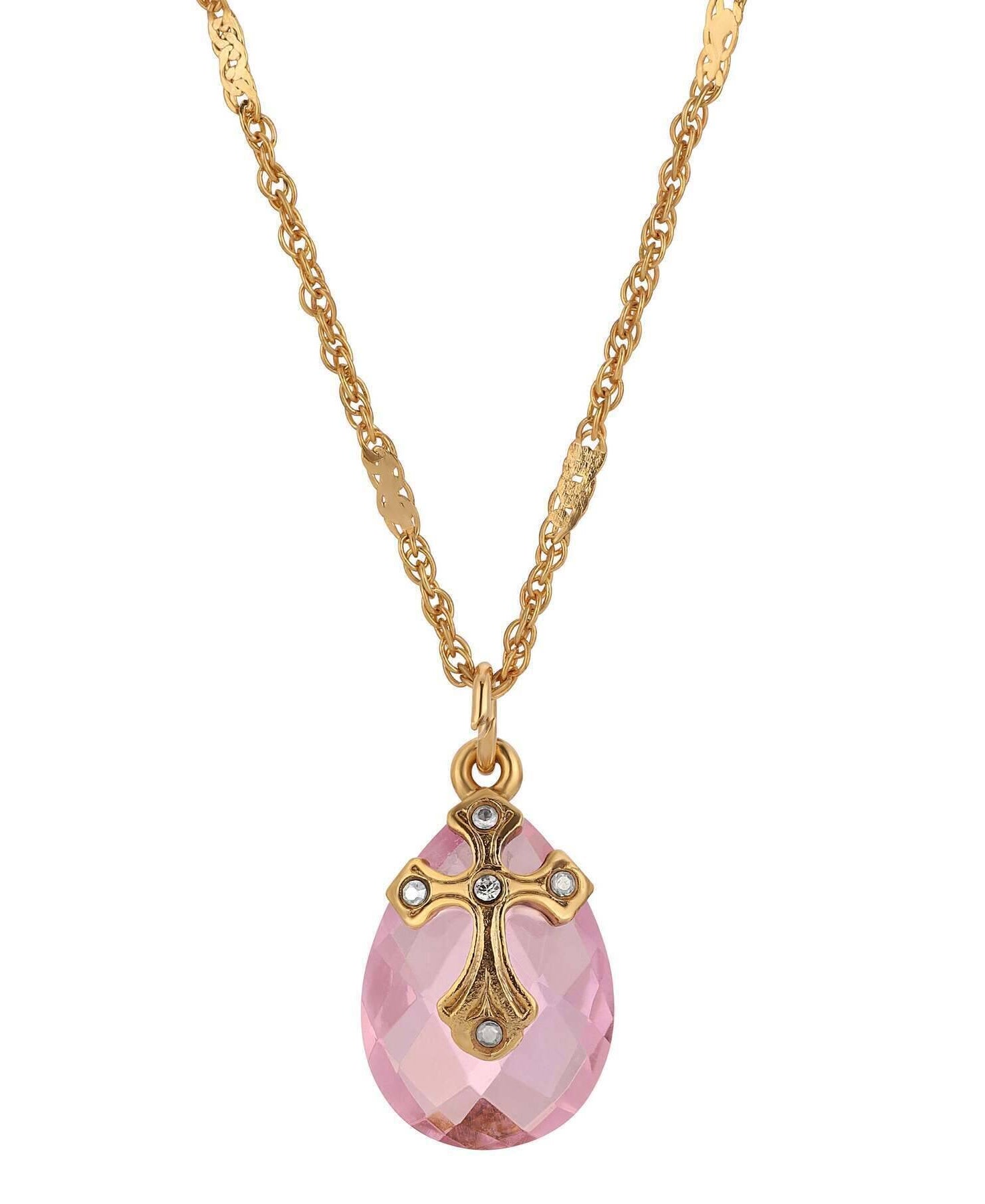 Symbols Of Faith Briolette Crystal & Cross Pendant Necklace 16" + 3" Extender