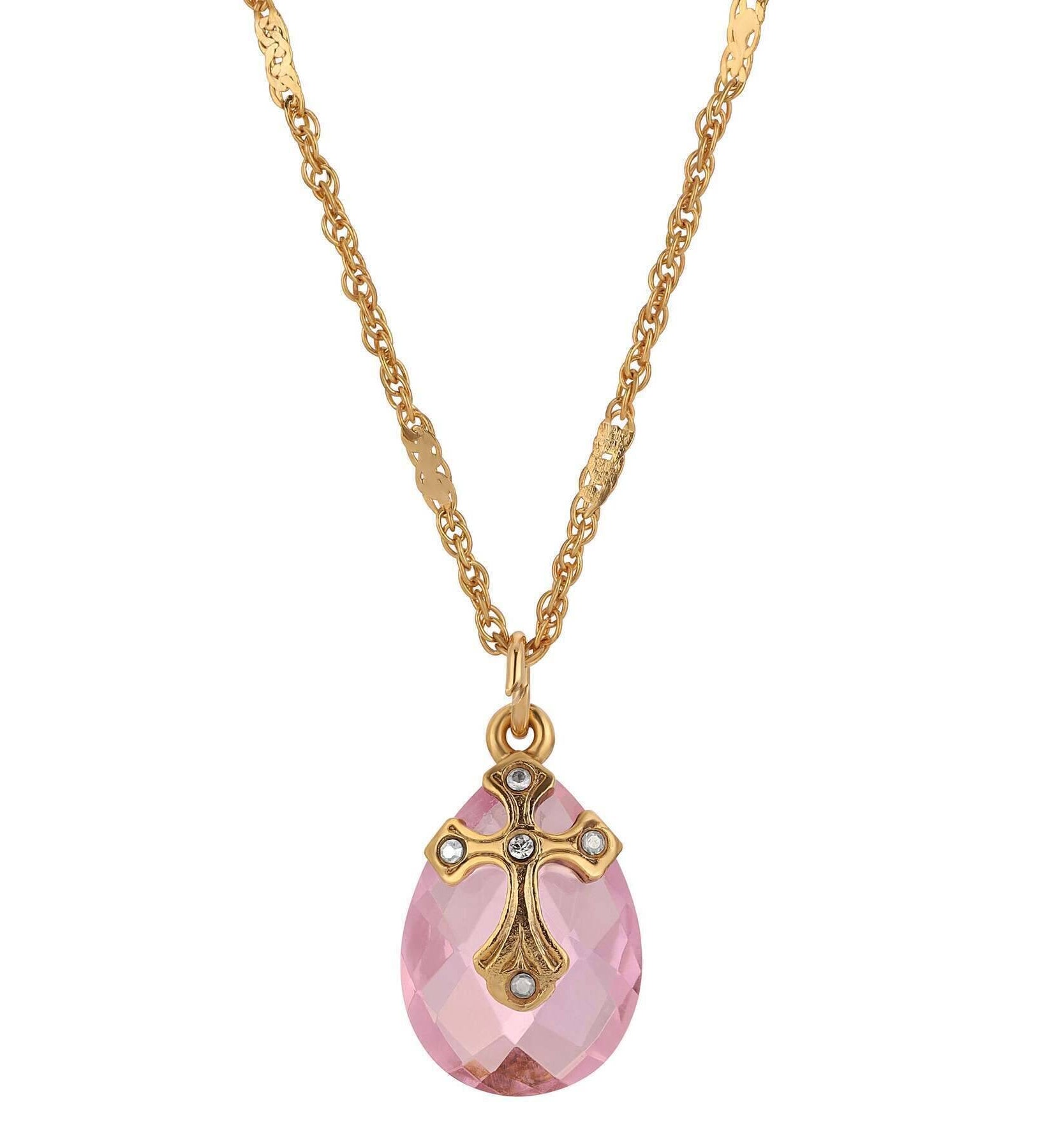 Symbols Of Faith Briolette Crystal & Cross Pendant Necklace 16" + 3" Extender